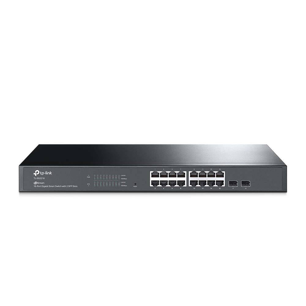 JetStream™ 16‑портовый гигабитный Smart коммутатор с 2 гигабитными SFP-слотами
ПОРТЫ: 16 гигабитных портов RJ45, 2 гигабитных SFP-слота
ХАРАКТЕРИСТИКИ: стальной корпус высотой 1U, монтируется в 19-дюймовую стойку
ОСОБЕННОСТИ: интеграция с контроллером Oma