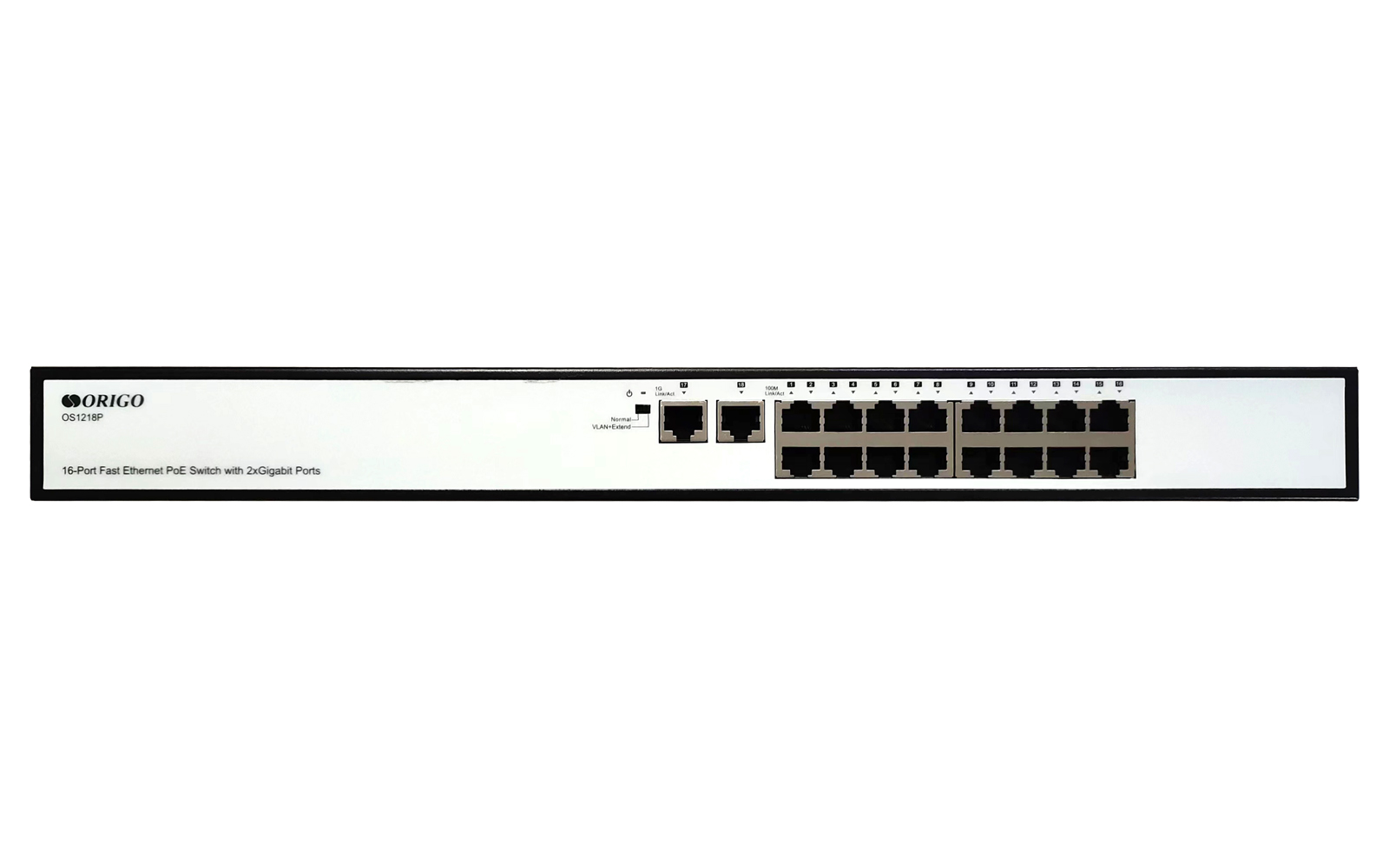 Коммутатор неуправляемый PoE 16x100Base-TX PoE, 2x1000Base-T, PoE Budget 190W, Long-range PoE up to 250m, metal case, 19" w/brackets