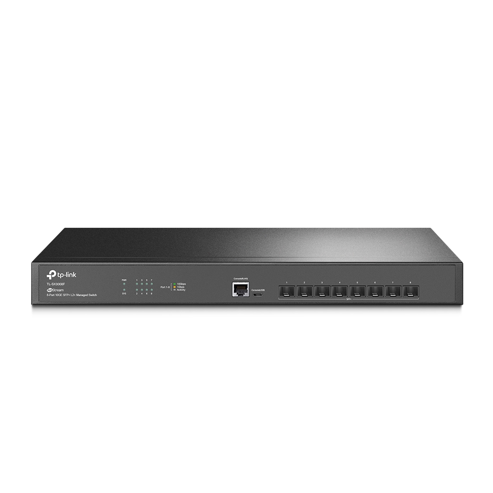 JetStream™ 8-портовый управляемый коммутатор 10GE SFP+ уровня 2+
ПОРТЫ: 8 портов 10G SFP+, консольный порт RJ45/Micro-USB
ХАРАКТЕРИСТИКИ: стальной корпус для монтажа в 19-дюймовую стойку 1U
ОСОБЕННОСТИ: интеграция с контроллером Omada SDN, статическая мар