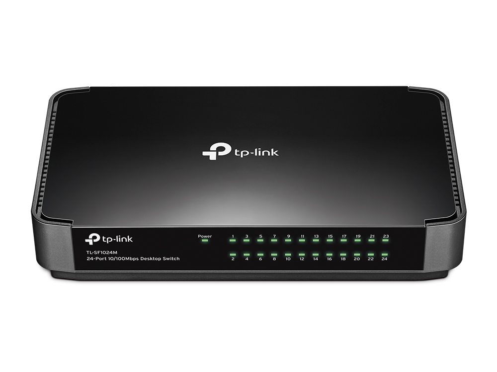 24-портовый коммутатор 10/100 Мбит/с
ПОРТЫ: 24 порта RJ45 10/100 Мбит/с
ХАРАКТЕРИСТИКИ: настольный пластиковый корпус
ОСОБЕННОСТИ: Plug and Play