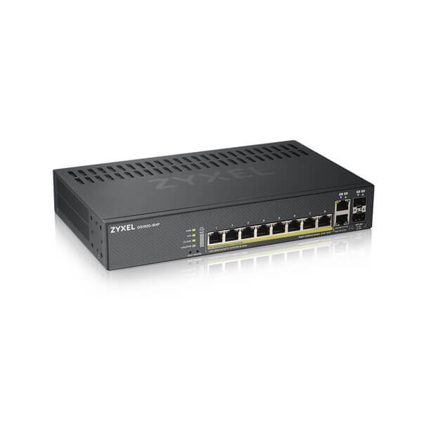 Smart L2 коммутатор PoE+ Zyxel NebulaFlex GS1920-8HPv2, 8xGE PoE+, 2xCombo (SFP/RJ-45), бесшумный (без вентилятора), бюджет PoE 130 Вт
