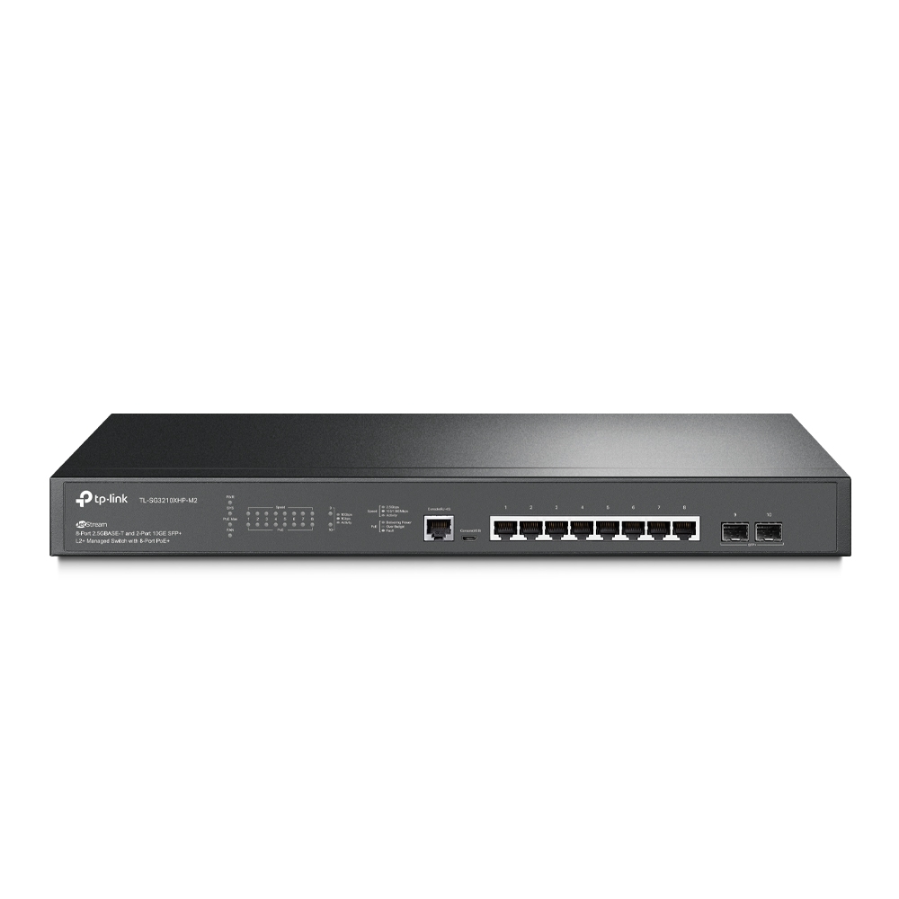 JetStream™ Управляемый коммутатор уровня 2+ с 8 PoE+ портами 2.5GBase-T и 2 SFP+ слотами 10GE
ПОРТЫ: 8 портов PoE+ 2,5 Гбит/с, 2 SFP+ слота 10 Гбит/с, консольный порт RJ45/Micro-USB
ХАРАКТЕРИСТИКИ: 802.3at/af, бюджет PoE: 240 Вт, стальной корпус высотой 1