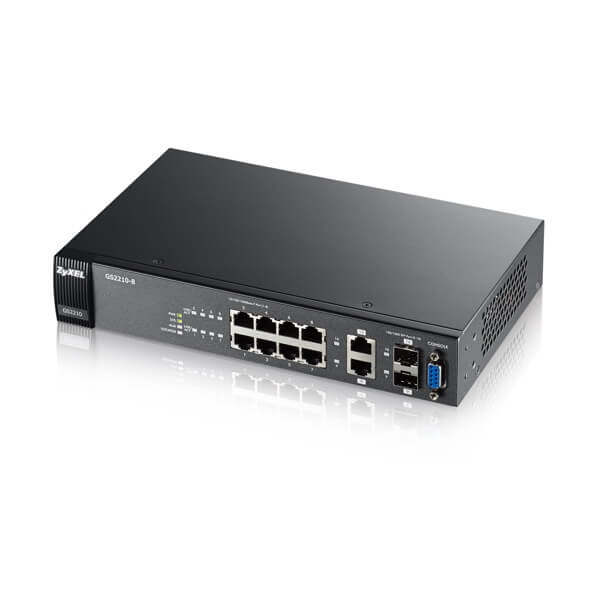 Коммутатор L2 Zyxel GS2210-8, rack 19", 8xGE, 2xCombo (SFP/RJ-45), бесшумный