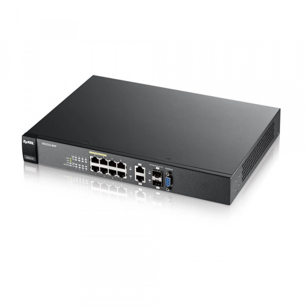 Коммутатор L2 PoE+ Zyxel GS2210-8HP, rack 19", 8xGE PoE+, 2xCombo (SFP/RJ-45), бюджет PoE 180 Вт