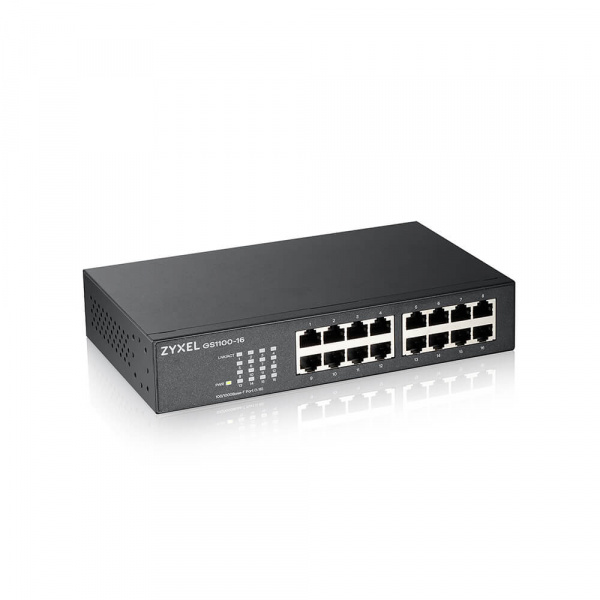 Коммутатор Zyxel GS1100-16, 16xGE, rack 19", бесшумный