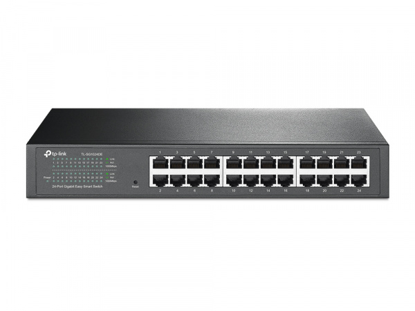 Easy Smart 24‑портовый гигабитный коммутатор
ПОРТЫ: 24 гигабитных порта RJ45
ХАРАКТЕРИСТИКИ: стальной корпус высотой 1U, монтируется в 13-дюймовую стойку
ОСОБЕННОСТИ: VLAN на основе MTU/порта/тега, приоритизация (QoS), IGMP Snooping, управление через утил