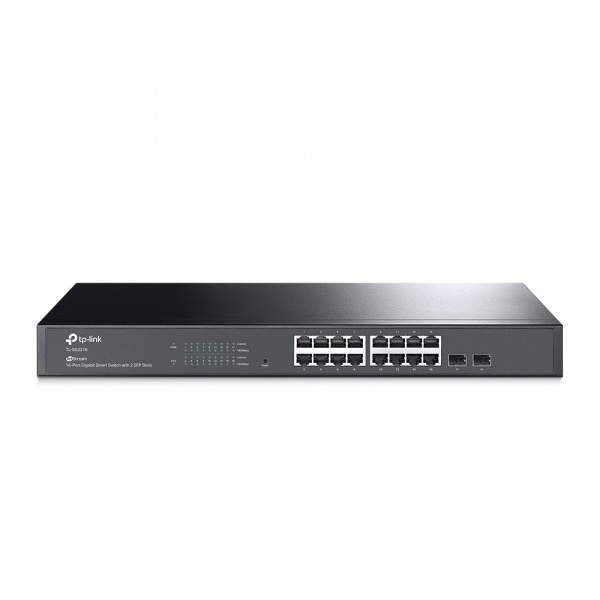 JetStream™ 16‑портовый гигабитный Smart коммутатор с 2 гигабитными SFP-слотами
ПОРТЫ: 16 гигабитных портов RJ45, 2 гигабитных SFP-слота
ХАРАКТЕРИСТИКИ: стальной корпус высотой 1U, монтируется в 19-дюймовую стойку
ОСОБЕННОСТИ: интеграция с контроллером Oma