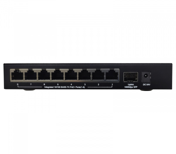 Коммутатор неуправляемый PoE 8x100Base-TX PoE, 1000Base-X SFP, PoE Budget 80W, metal case