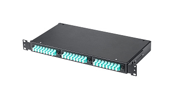 Кросс КСП, стационарный, полный комплект, 12 розеток 2LC/UPC, MM 50/125 OM3, 24 порта, 1U, цвет черный