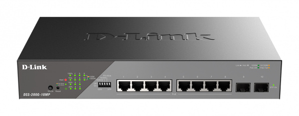 Настраиваемый L2 коммутатор с 8 портами 10/100/1000Base-T и2 портами 1000Base-X SFP(8 портов PoE 802.3af/at,PoE-бюджет 130 Вт,дальность до 250 м)