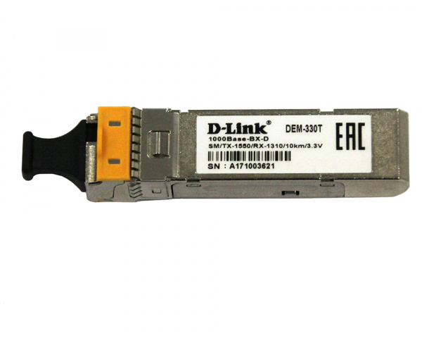 WDM SFP-трансивер с 1портом 1000Base-BX-D (Tx:1550 нм, Rx:1310 нм) для одномодового оптического кабеля (до 3/10 км)