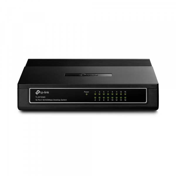 16-портовый настольный коммутатор 10/100 Мбит/с
ПОРТЫ: 16 портов RJ45 10/100 Мбит/с
ХАРАКТЕРИСТИКИ: настольный пластиковый корпус
ОСОБЕННОСТИ: Plug and Play